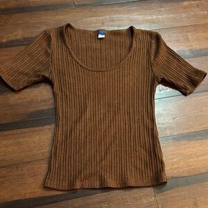 Old Navy Brown Ribbed Short Sleeve Top